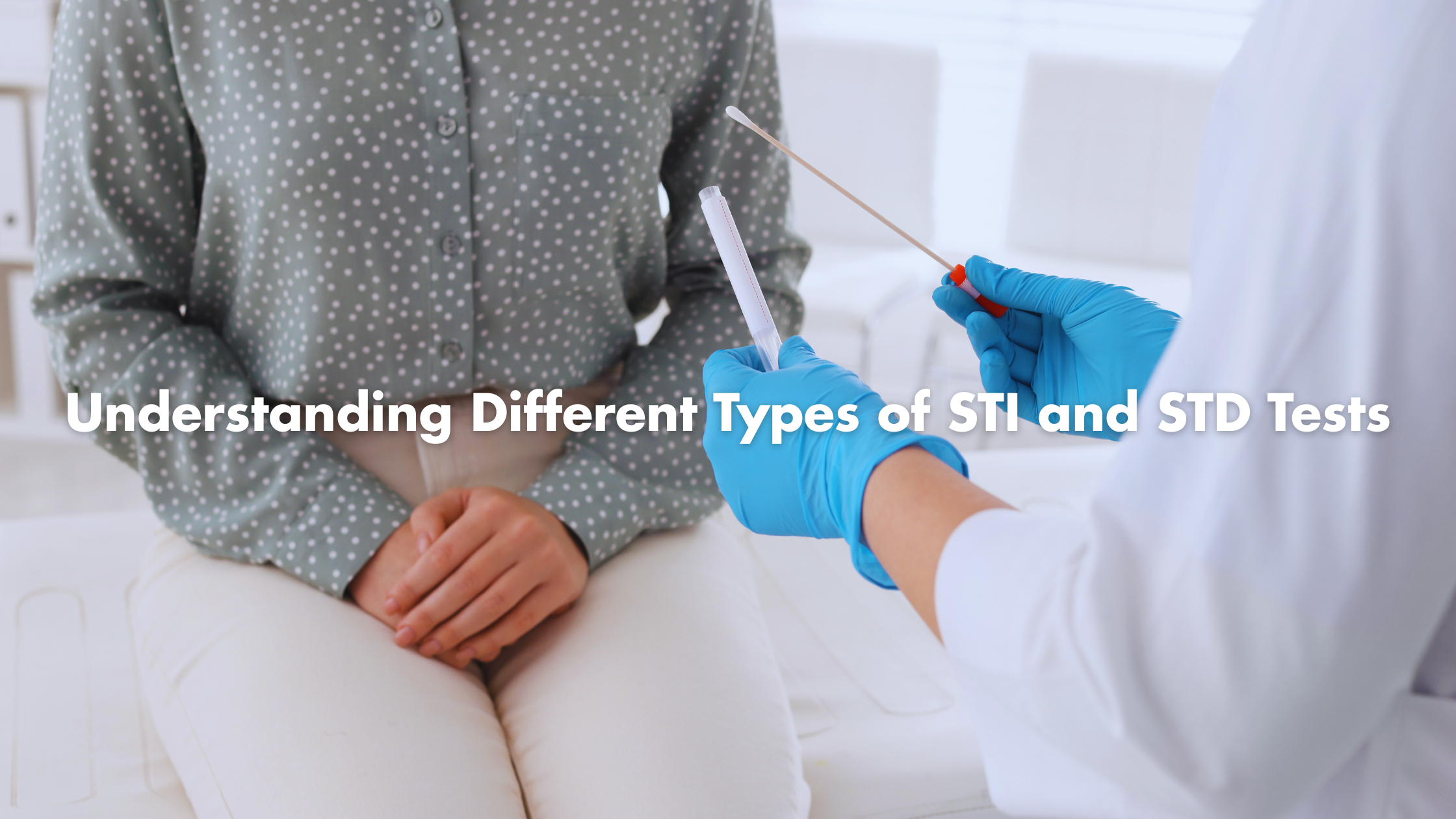 a woman talking to a doctor holding a swab test for STD