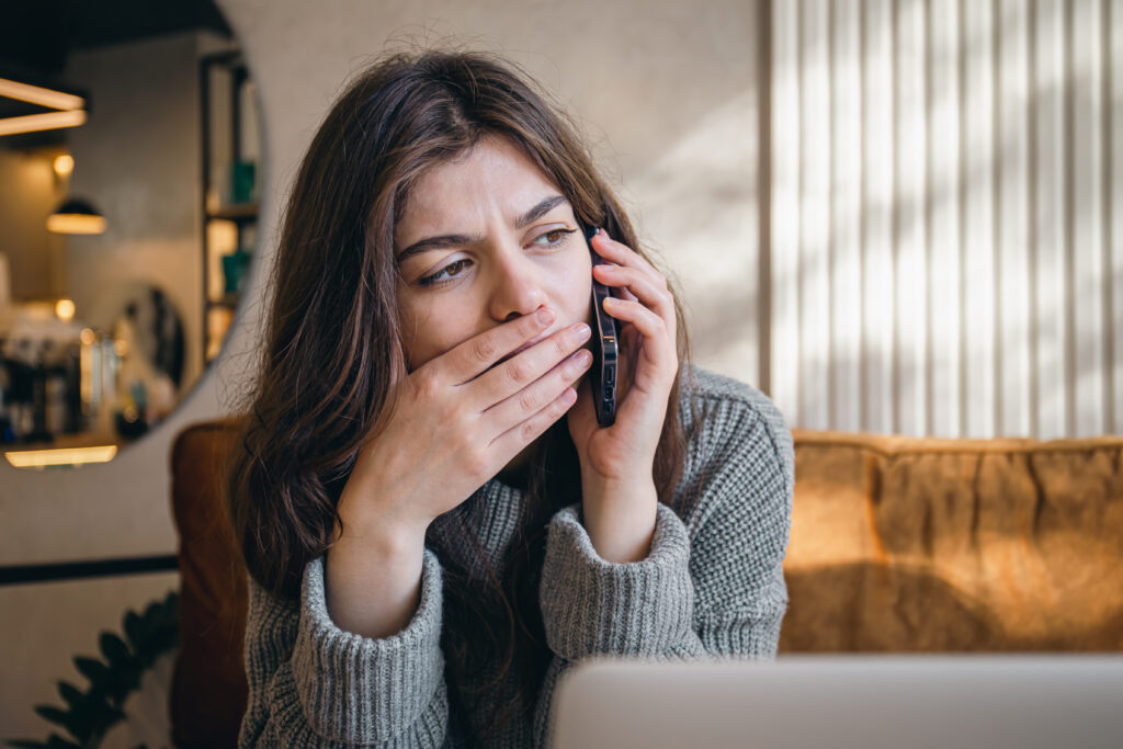 Woman calling 988 for mental health support